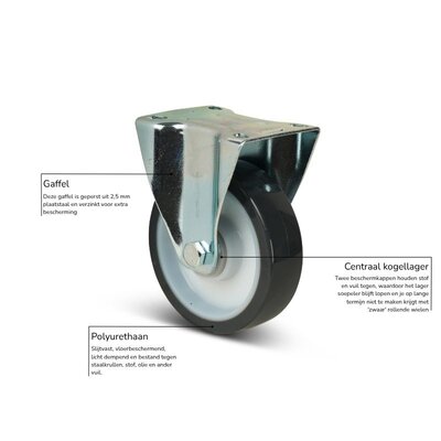 PU bokwiel 100 mm - kogellager - 150 kg