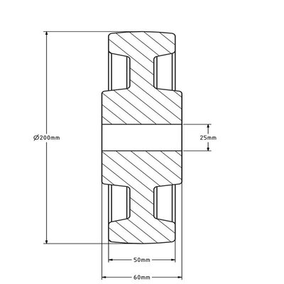 Nylon wiel 200 mm - asgat 25 mm - 1300 kg
