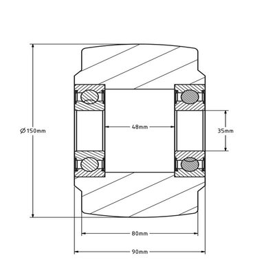 Gietnylon wiel 150 mm - kogellager - 3000 kg