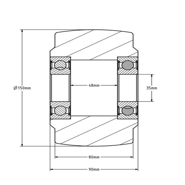 Gietnylon wiel 150 mm - kogellager - 3000 kg