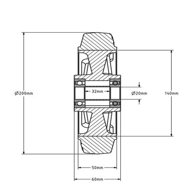 ESD Rubber wiel 200 mm - antistatisch - kogellager asgat 20 mm - 400 kg