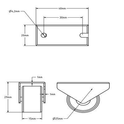 Rubber bokwiel 25 mm - Ladewiel - 40 kg