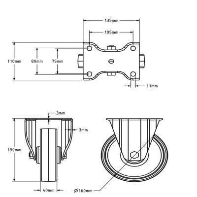 Rvs bokwiel 160 mm - Nylon - 300 kg