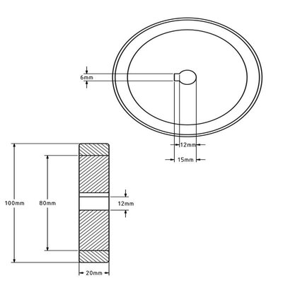 Polyurethaan aandrijfwiel 100x20 mm - Boring 12 mm H7 spiebaan - 200 kg