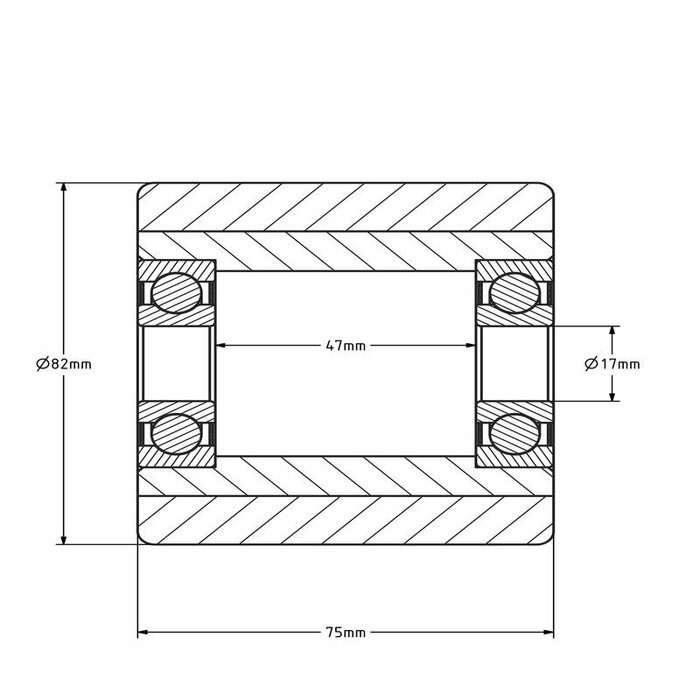 PU palletrol 82x75 mm - rvs kogellager - 530 kg