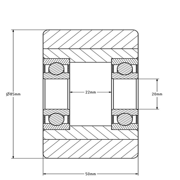 PU palletrol 85x50 mm - kogellager - 350 kg