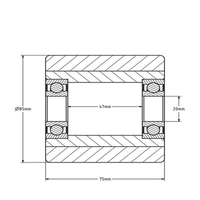 PU palletrol 85x75 mm - kogellager - 575 kg