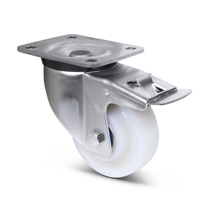 Derby Ruote Rvs zwaarlast zwenkwiel met rem 200 mm - Nylon - 900 kg