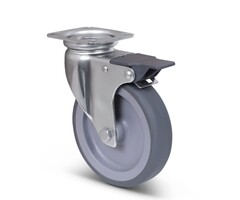 Derby Ruote Rvs zwenkwiel met rem 125 mm Rubber - 100 kg