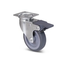 Derby Ruote Rvs zwenkwiel met rem 80 mm Rubber - 60 kg