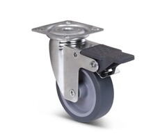 Rvs zwenkwiel met rem 75 mm Rubber - 60 kg