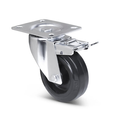 Hittebestendig zwenkwiel met rem rubber 100 mm - 80 kg - Copy