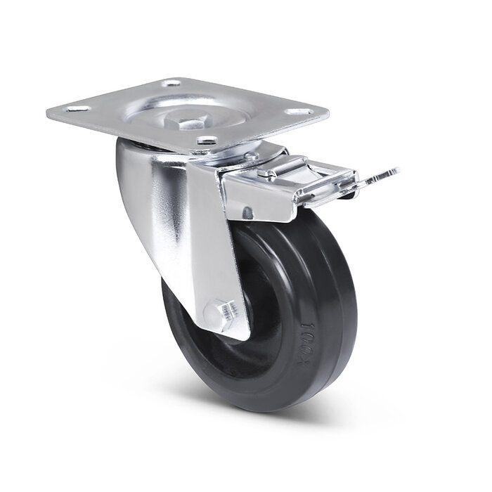 Hittebestendig zwenkwiel met rem rubber 100 mm - 80 kg - Copy