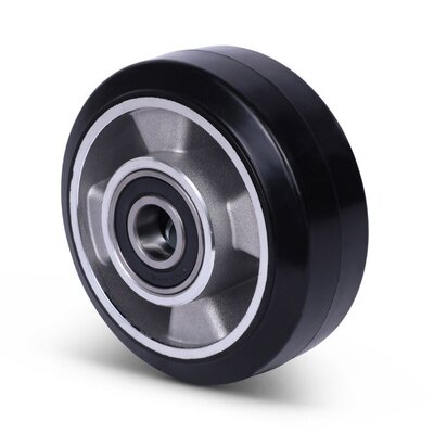Rubber wiel 125 mm - kogellager asgat 20 mm - 300 kg