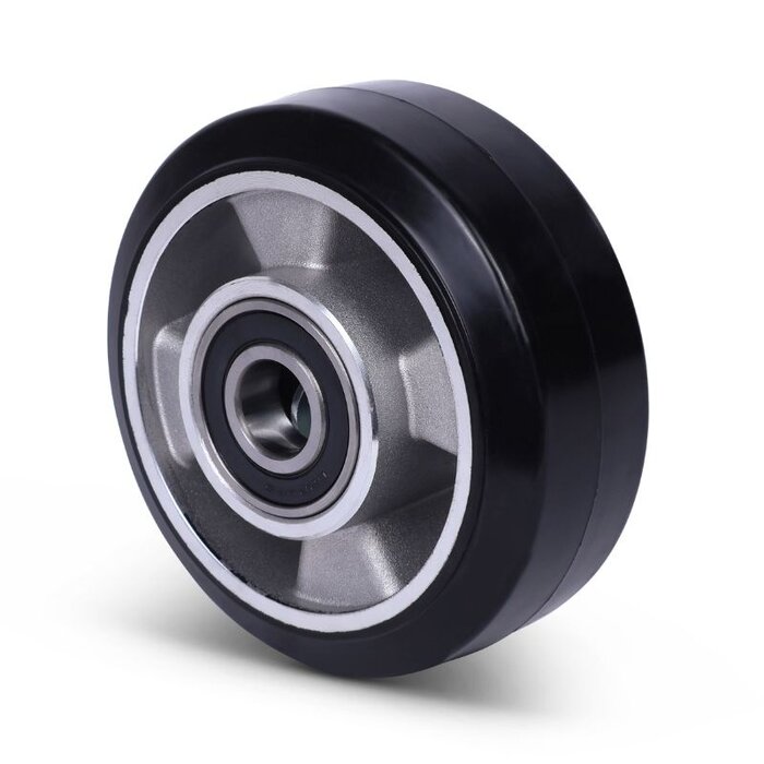 Rubber wiel 125 mm - kogellager asgat 20 mm - 300 kg