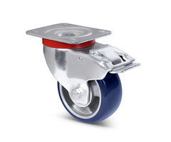 Blauw PU zwenkwiel met rem 100 mm - 200 kg