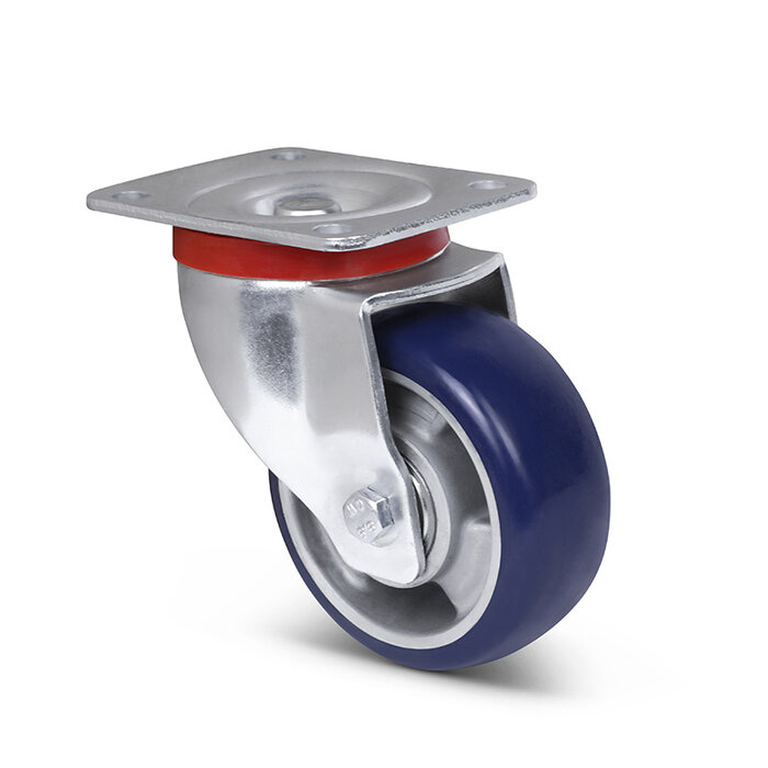 Blauw PU zwenkwiel 100 mm - 200 kg