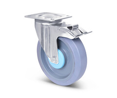 Rvs zwenkwiel met rem 200 mm rubber - 400 kg