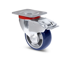 Blauw PU zwenkwiel met rem 100 mm - 200 kg
