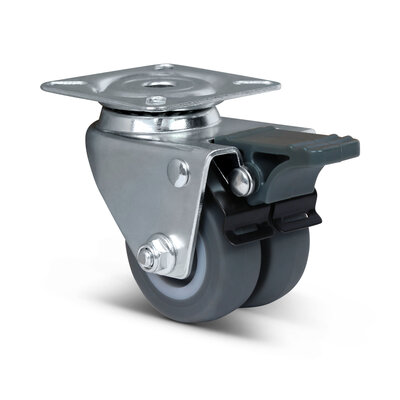 Dubbel zwenkwiel met rem 50 mm - plaat - 80 kg