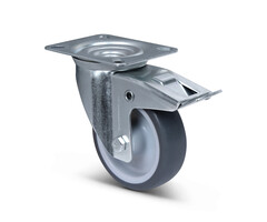 TPR rubber zwenkwiel met rem 100 mm - 100 kg