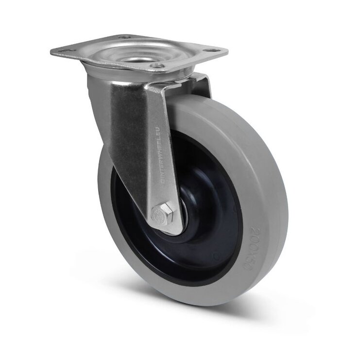 Rubber zwenkwiel 200 mm - kogellager - 400 kg