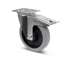 Elastisch rubber zwenkwiel met rem 200 mm - 400 kg