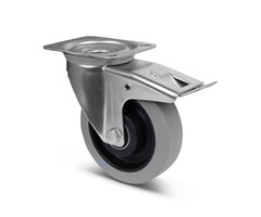Elastisch rubber zwenkwiel met rem 160 mm - 350 kg