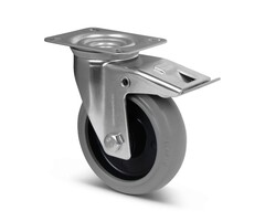 Elastisch rubber zwenkwiel met rem 125 mm - 220 kg