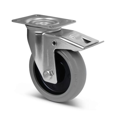 Rubber zwenkwiel met rem 125 mm - kogellager - 220 kg