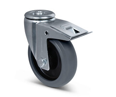 Elastisch rubber zwenkwiel met rem 125 mm - 220 kg