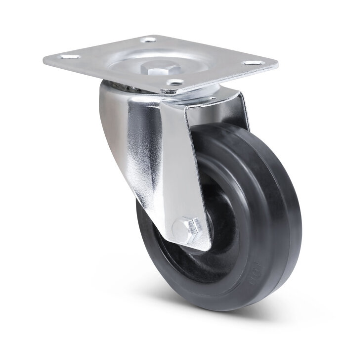 Hittebestendig zwenkwiel rubber 100 mm - 80 kg