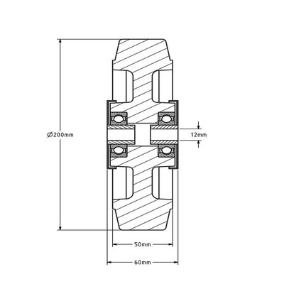 Rvs wiel 200 mm - rubber - kogellager - 400 kg