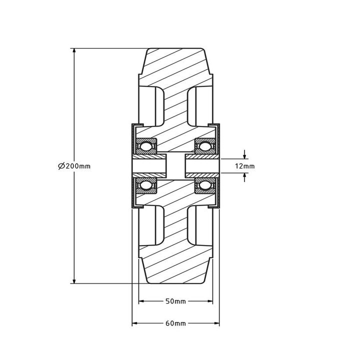 Rvs wiel 200 mm - rubber - kogellager - 400 kg