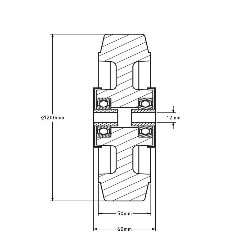 Rvs wiel 200 mm - rubber - kogellager - 400 kg