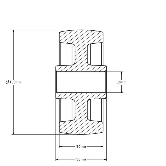 Nylon wiel 150 mm - asgat 30 mm - 1000 kg