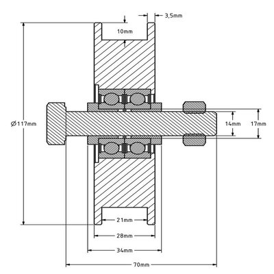 Groefwiel 120 mm met vierkante groef - 450 kg