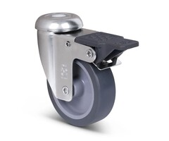 Rvs zwenkwiel met rem 75 mm Rubber   - 60 kg