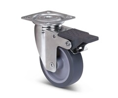 Rvs zwenkwiel met rem 75 mm Rubber - 60 kg