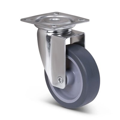 Rvs zwenkwiel 75 mm - Rubber - 60 kg