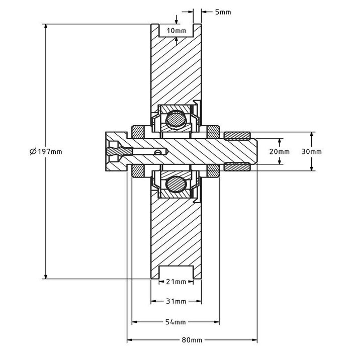 Groefwiel 200 mm met vierkante groef - 750 kg