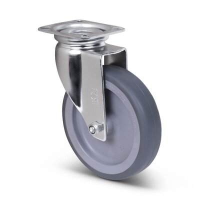 Rvs zwenkwiel 125 mm - Rubber - 100 kg