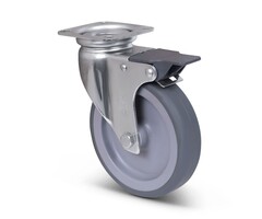 Rvs zwenkwiel met rem 100 mm Rubber - 80 kg