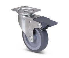 Rvs zwenkwiel met rem 80 mm Rubber - 60 kg