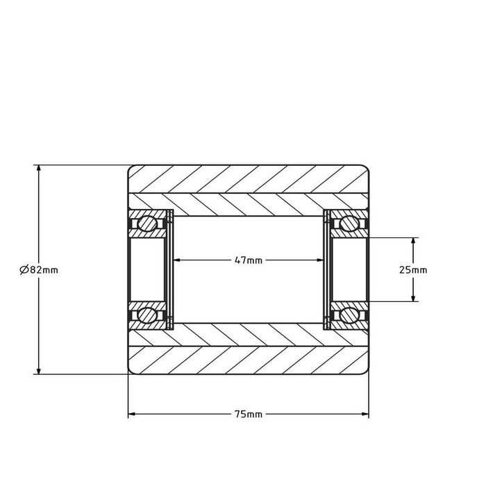 PU palletrol 82x75 mm - kogellager - 530 kg