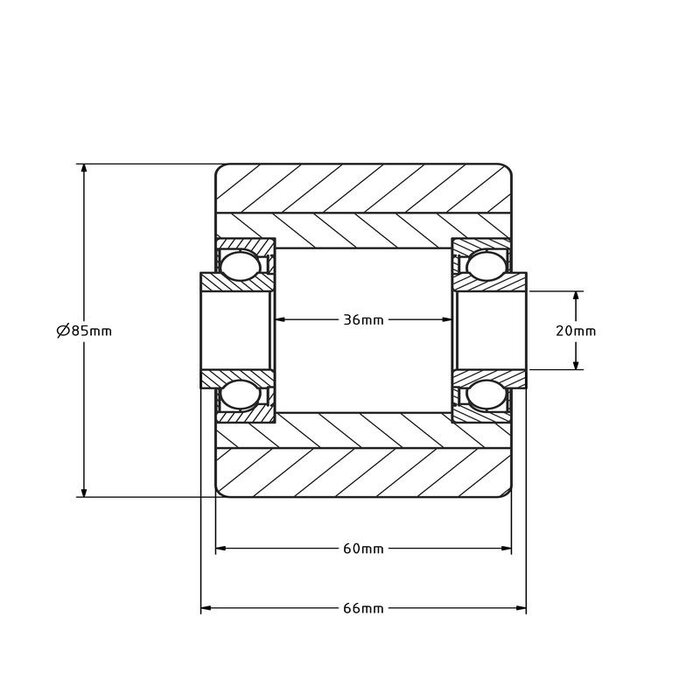 PU palletrol 85x60 mm - kogellager - 450 kg