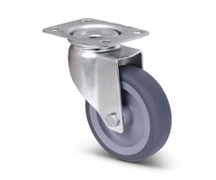 Rvs zwenkwiel 80 mm Rubber - 60 kg