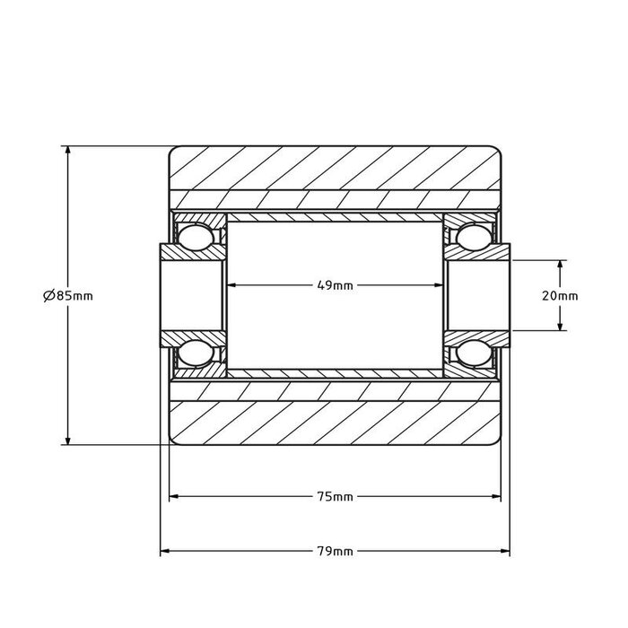 PU palletrol 85x75 mm - kogellager - 600 kg