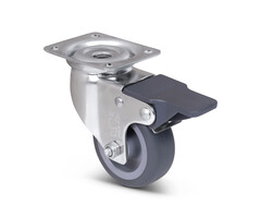 Derby Ruote Rvs zwenkwiel met rem 60 mm Rubber - 40 kg