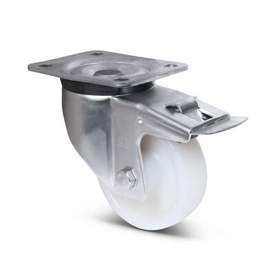 Derby Ruote Rvs zwenkwiel met rem 125 mm - Nylon - 700 kg